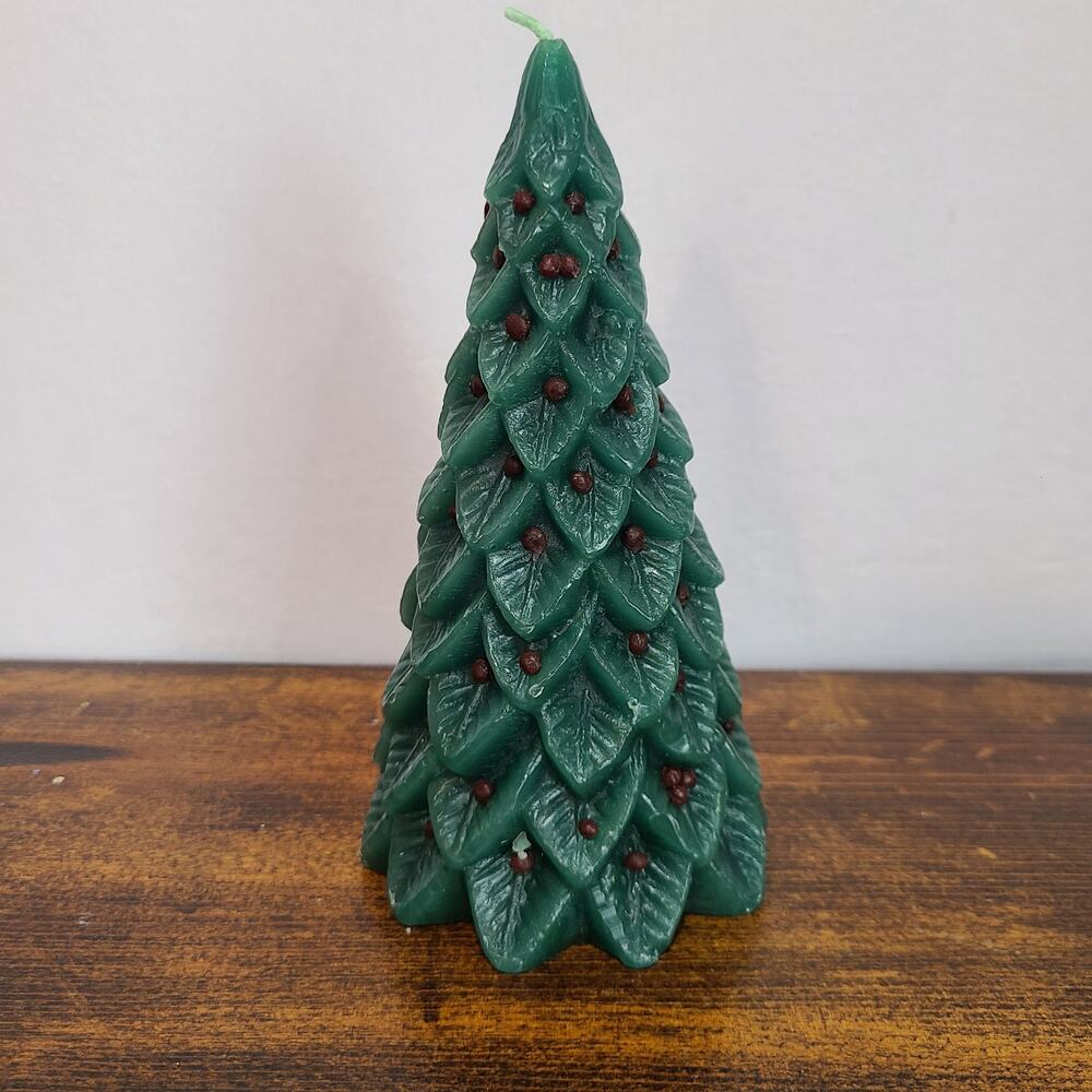 Vintage Dark Green Wax Candle Christmas Tree Candle Unused in Great Condition 7"